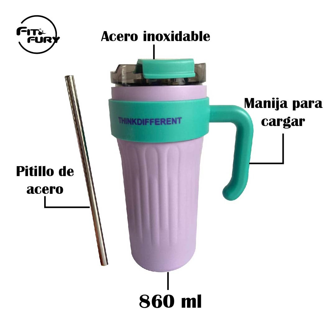 Termo térmico para agua 860 ml- con pitillo Think