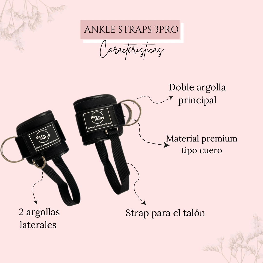 Tobilleras para la polea baja- Ankle Straps 3PRO Rosa