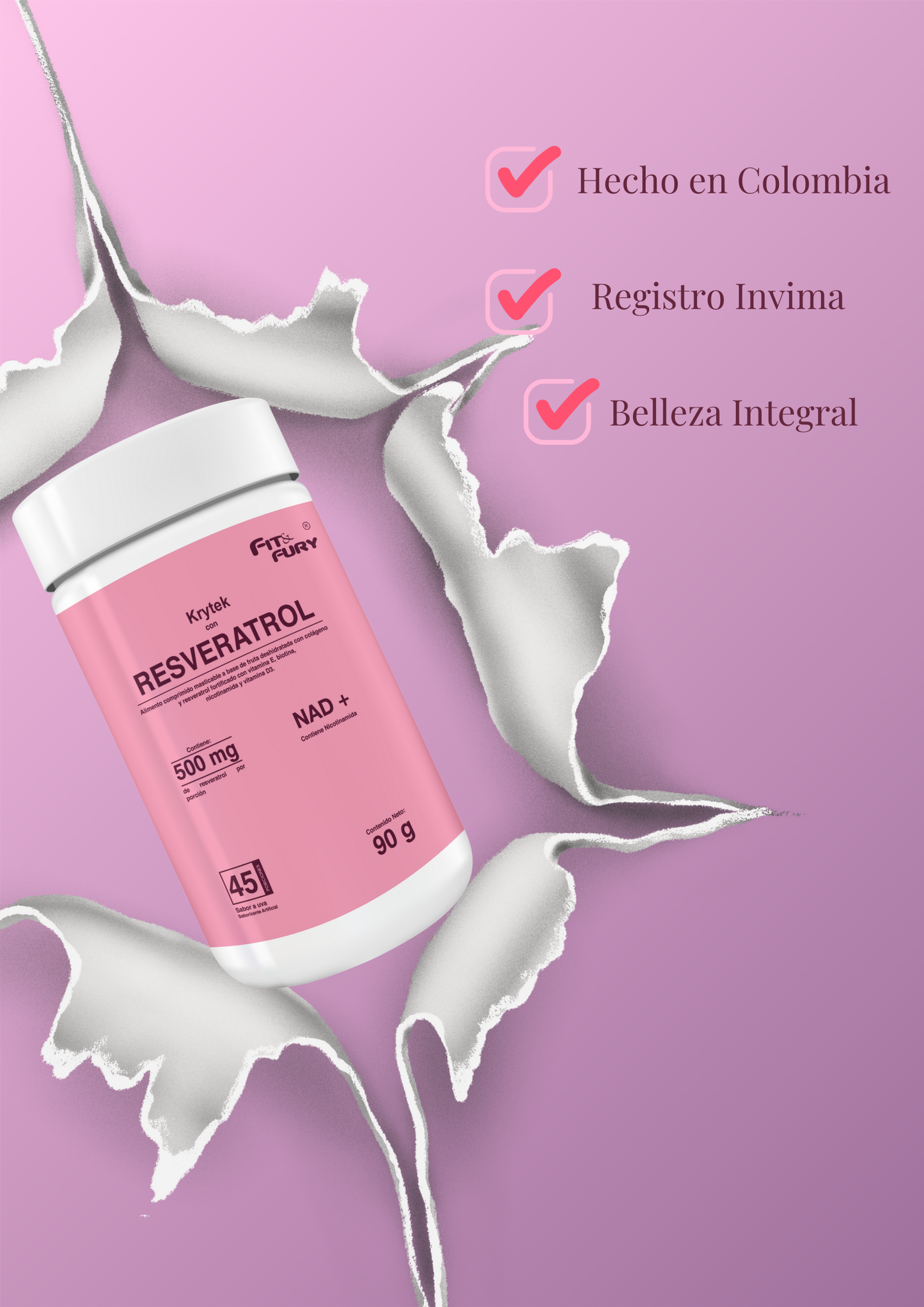 Resveratrol con colágeno hidrolizado•biotina•Nicotinamida•Vitamina E