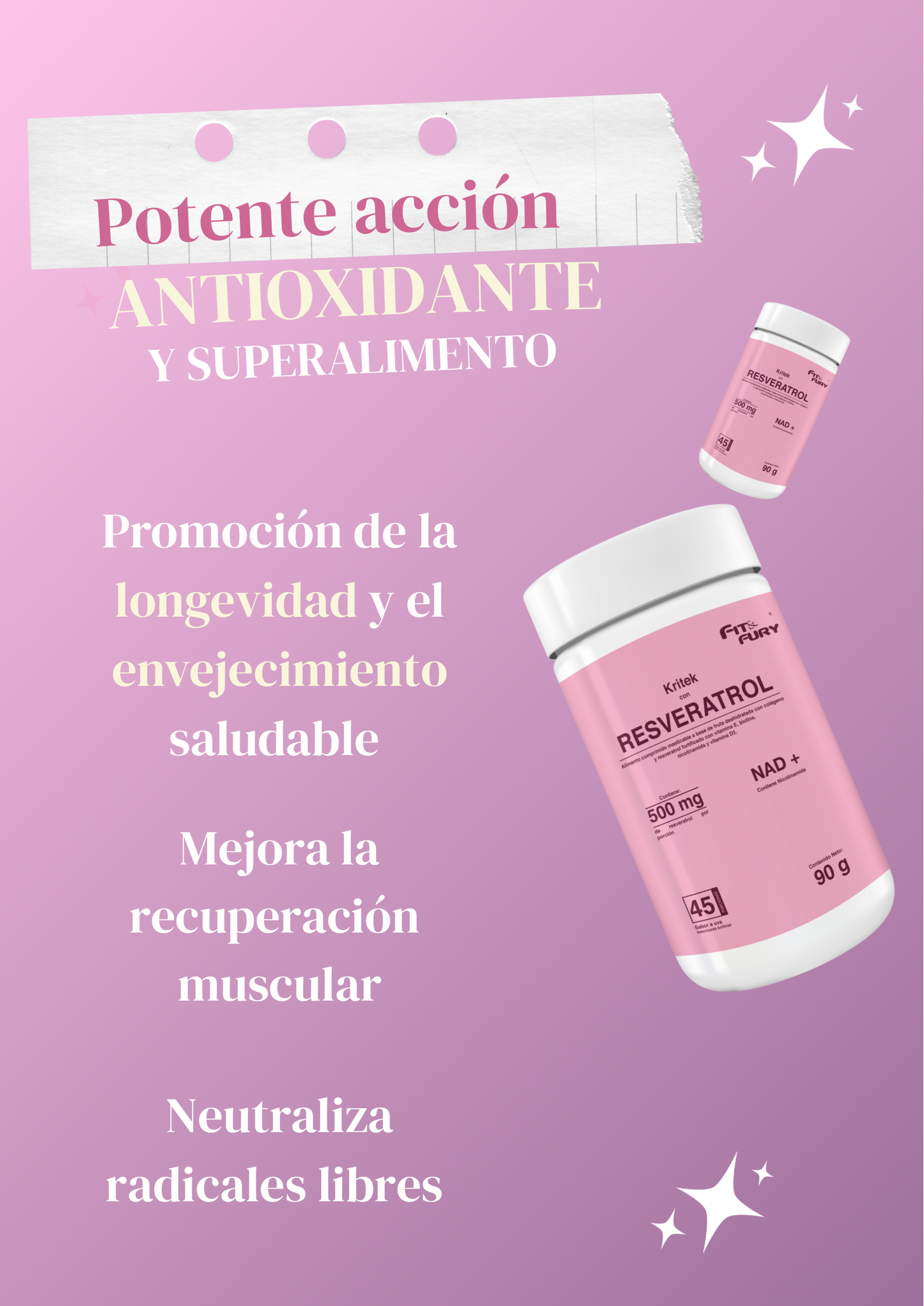 Resveratrol con colágeno hidrolizado•biotina•Nicotinamida•Vitamina E