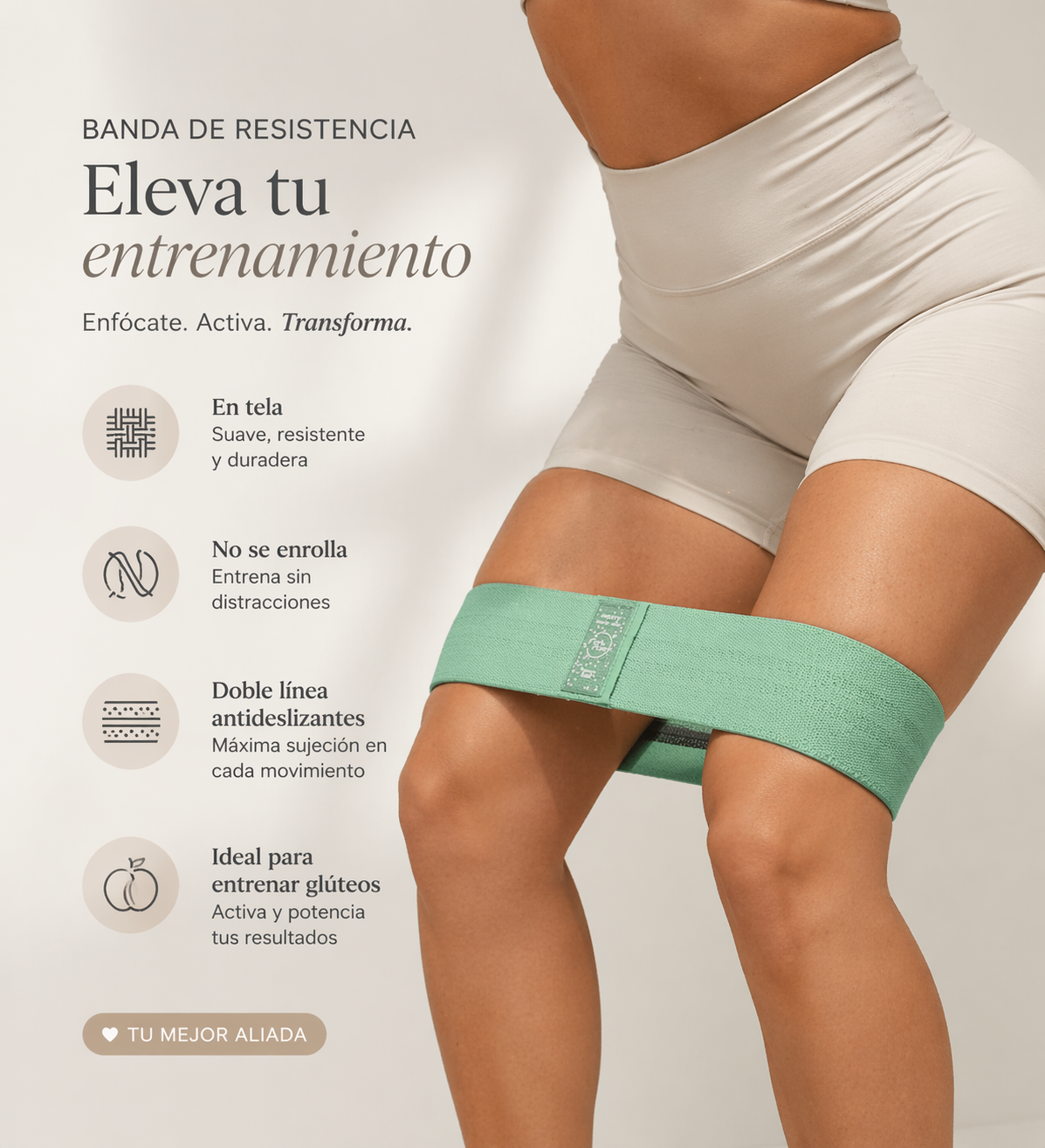 Banda elástica resistencia tela fitness pro| Banda para hacer ejercicio| edición menta neón | Resistencia fuerte