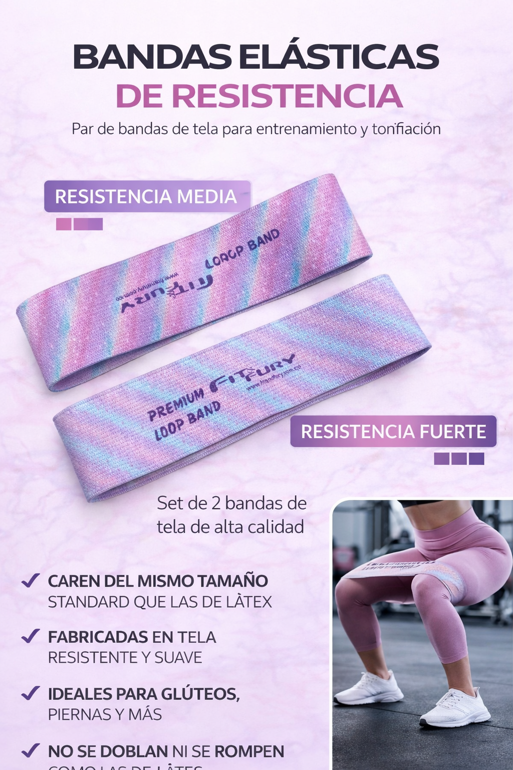 Set x 3 bandas de tela rosa