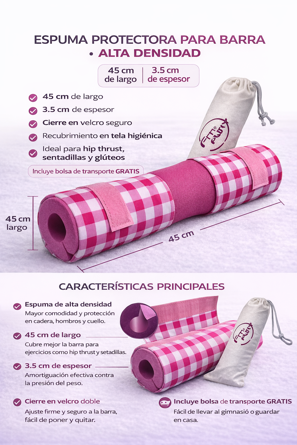 Espuma para la barra| Almohadilla de protección para la barra| negro con puntos