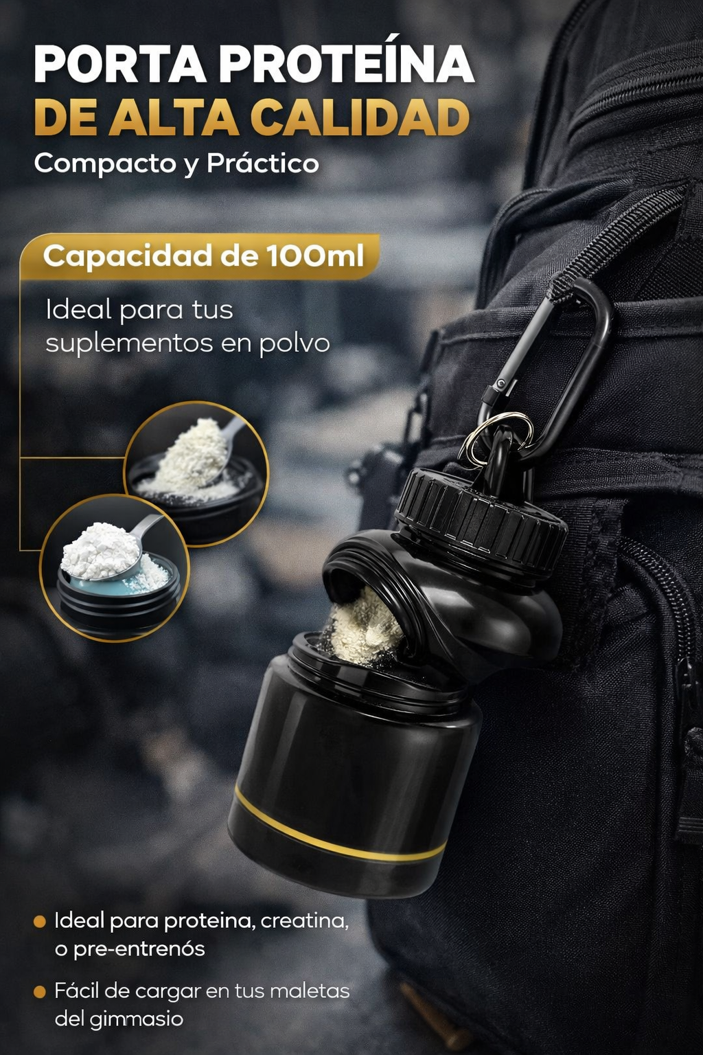 Llavero porta proteína 100 ml|vaso porta suplementos Negro